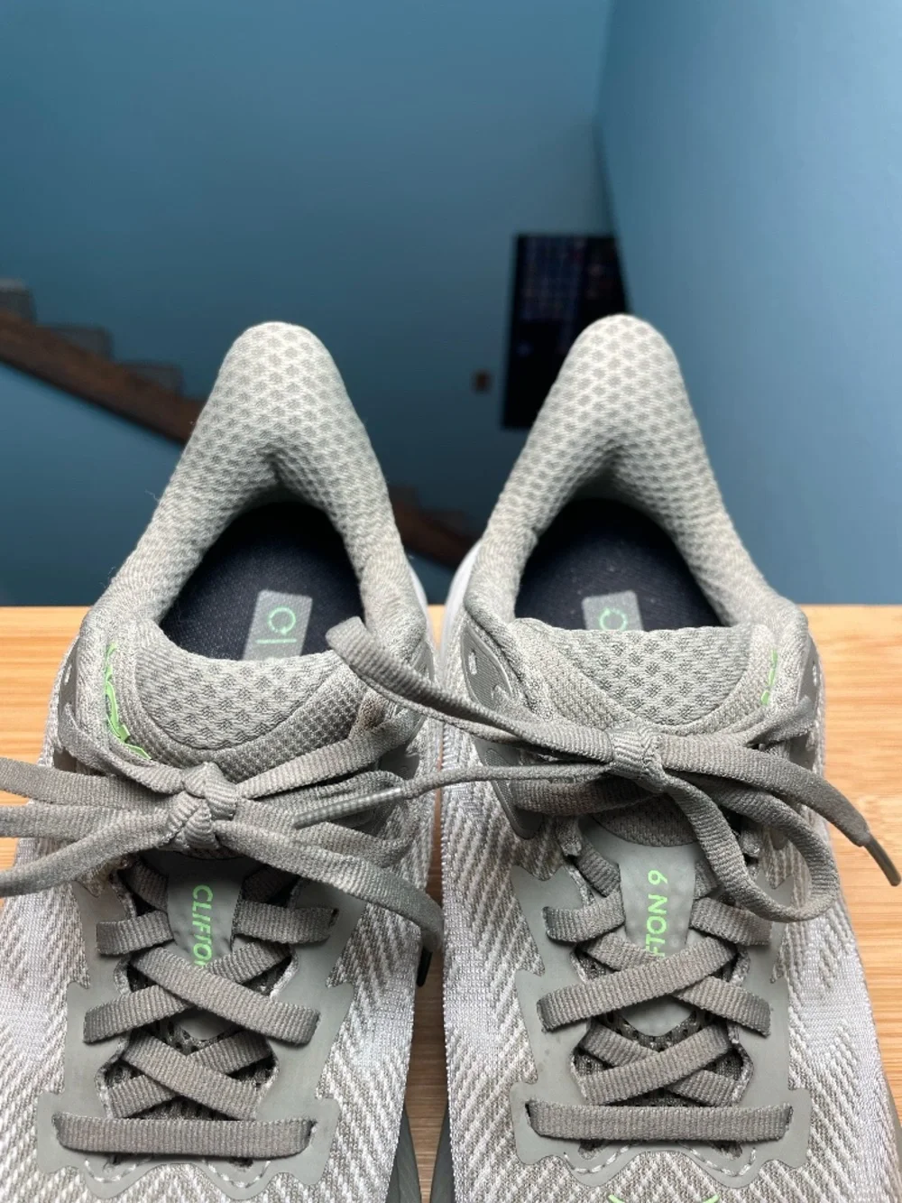Hoka Clifton 9 Womens Sz 7B Running Walking Shoes Sneakers Gray Mint Green Nice